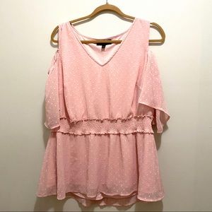 Lane Bryant Pink Blouse with Polka Dots -  Cold Shoulder